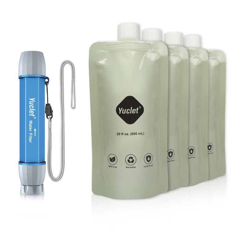 Yuclet Squeeze Water Filtration System with Four 20-Oz Squeeze Pouches and 0.1 Micron Filter Straw, Portable Water Purifier Survival for Camping, Hiking, Backpacking and Emergency Preparedness - Image 1